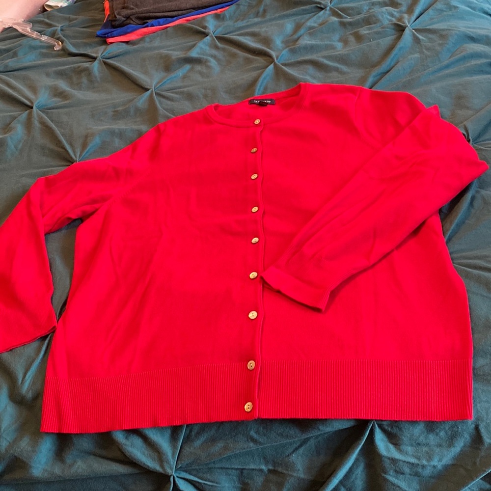 Lands end red button front cardigan